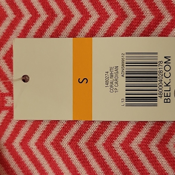 Kim Rogers | Coral Pink and White Chevron Print Cardigan in size S - Picture 8 of 12